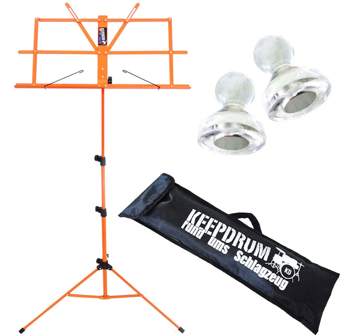 keepdrum MUS2OR Notenständer Orange + Tasche + 2 Notenpult Magnete