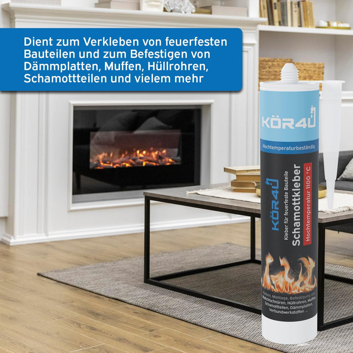 3x kör4u Schamottkleber 310ml, beige, Kleber für feuerfeste Bauteile, perfekt zur Reparatur von besc