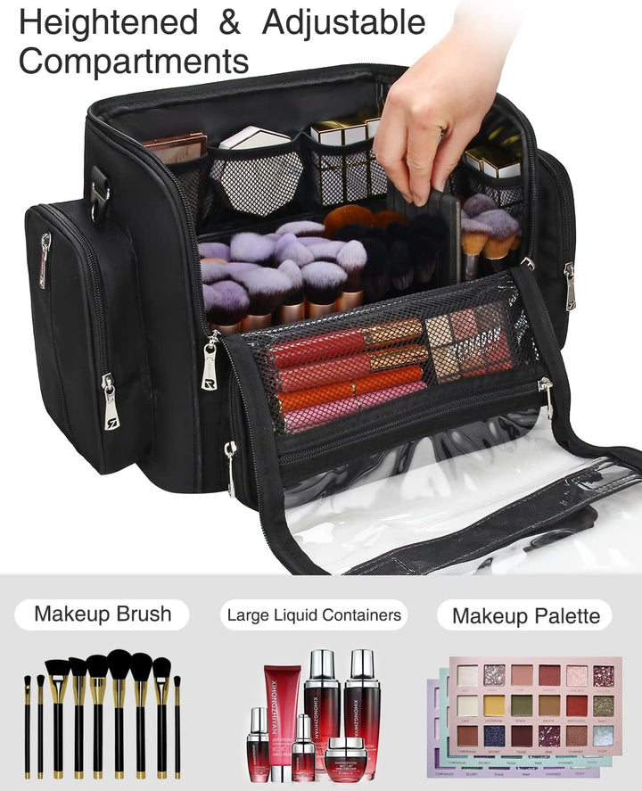 Extra Grosse Kosmetikkoffer, Tragbare Kosmetiktasche mit Grosser Kapazität Für Die Reise Schwarzb XL