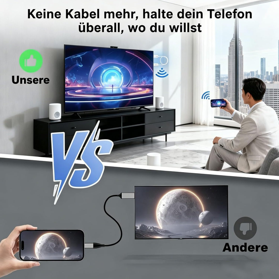 Wireless HDMI Adapter, Wireless Miracast Display Adapter mit Screen Mirror für TV von iPhone/i-Pad/M