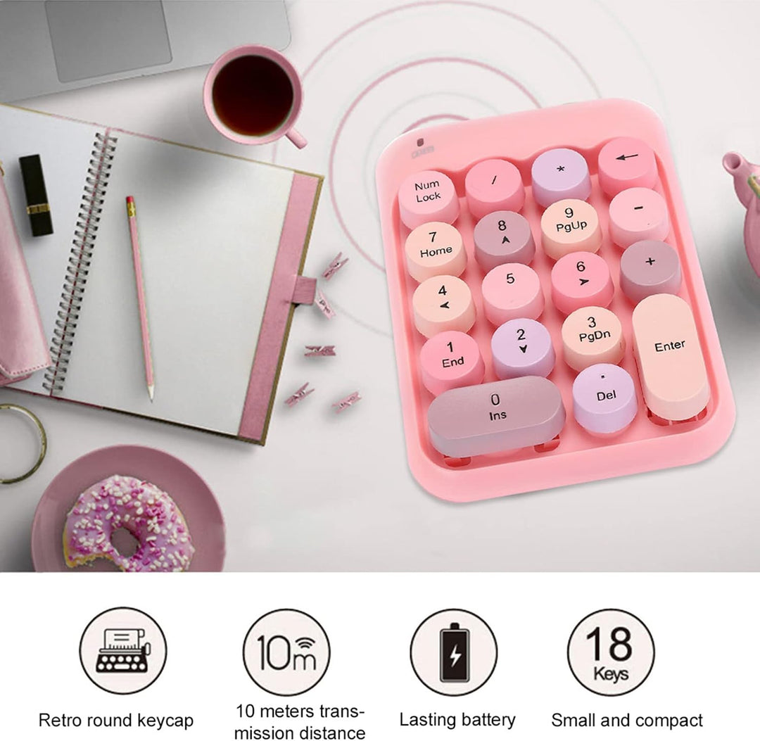 Mini 2,4 G Bluetooth Ziffernblock, 18 Tasten Nummernblock, Kabelloser Ziffernblock, Vintage, Bunte R