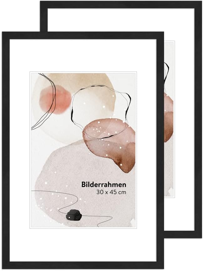 WANDStyle 2er Bilderrahmen-Set Modern 30x45cm I Farbe: Schwarz, gemasert I Fotorahmen I klassischer