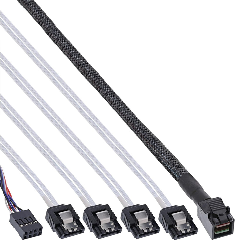 InLine 27630B Mini SAS HD Kabel, SFF-8643 zu 4x SATA + Sideband, 1m