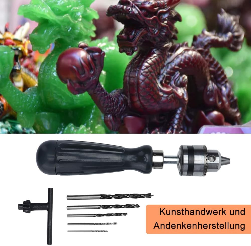 Handbohrer-Set, 0,6 bis 6 mm Kohlenstoffstahl, Handkurbelbohrmaschine, Mini-Handbohrer mit 5 Bits fü