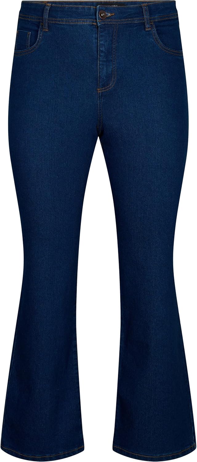 Zizzi Flash by Damen Grosse Grössen Jeans Schlag Hohe Taille Gr 42W / 32L Blue Denim, 42W / 32L Blue