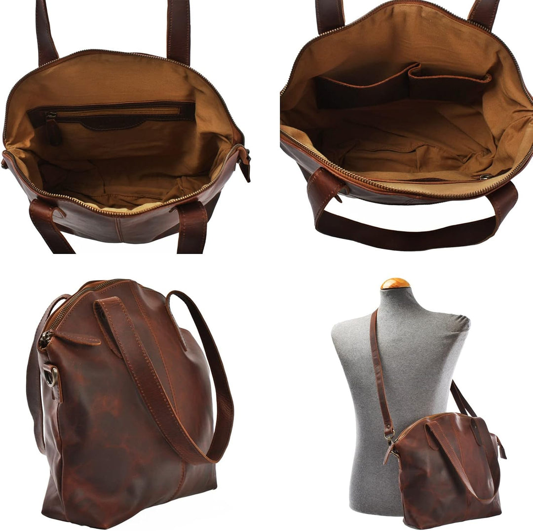 LECONI Shopper Schultertasche Damen Handtasche Ledertasche Natur Henkeltasche aus Leder Damentasche