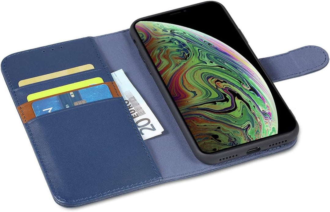LENSUN Echtleder Hülle für iPhone XS, iPhone X Handyhülle Flip Cover [Echtes Leder][Kartenfach][RFID