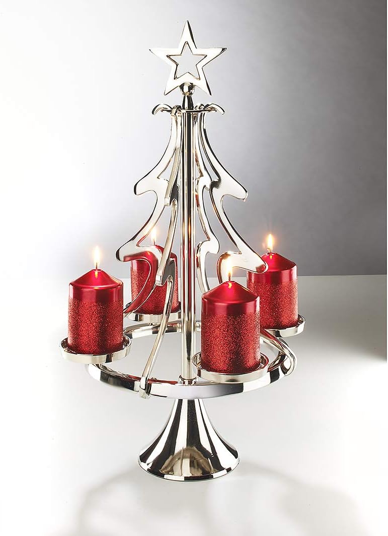Kobolo Kerzenleuchter Kerzenhalter Weihnachtsbaum aus Metall - Weihnachten - 4 Kerzen Xmastree Silbe