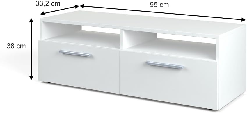 Vicco Lowboard Diego, Weiss Hochglanz, 95 x 38 cm Weiss Hochglanz 95 cm, Weiss Hochglanz 95 cm