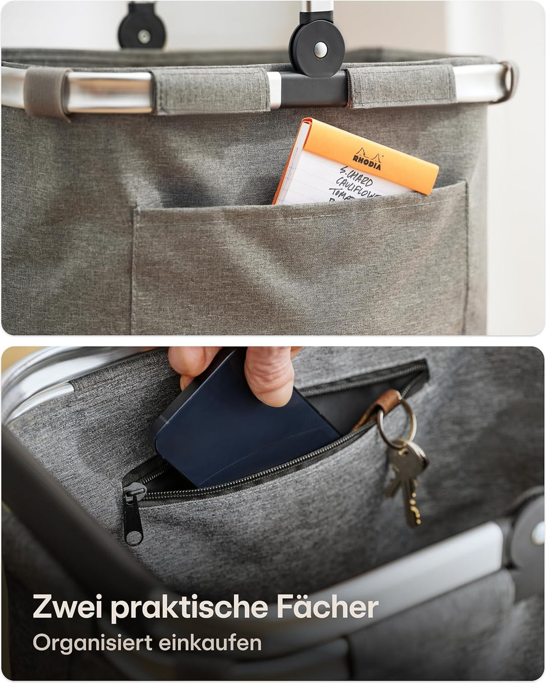 Praknu Einkaufskorb Faltbar Klein – 2 in 1 Erweiterbar 15L auf 25L – Abnehmbarer & Waschbarer Bezug