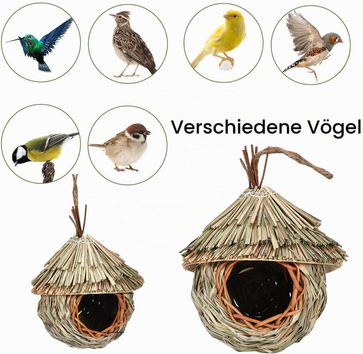 2 Stück Nistkästen, Vogelnest, Handgewebte Vogelhäuser, Vogelhäus zum Aufhängen, Gras Bird Nest für