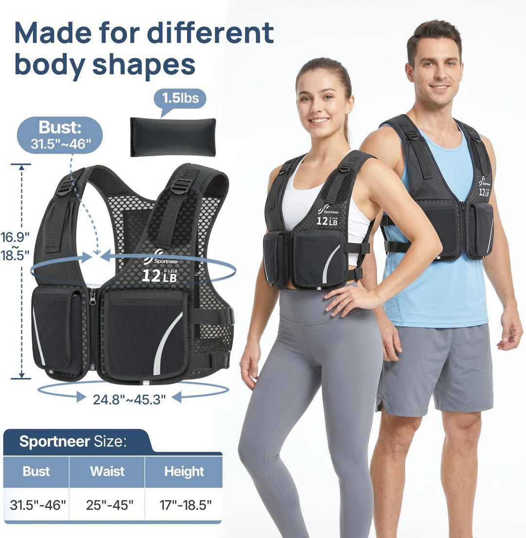 Sportneer 0–5,4 kg Verstellbare Gewichtsweste für Walking, Schwarz
