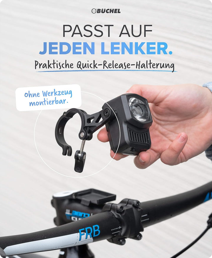 BÜCHEL Fahrradlicht Set - USB-C Fahrrad Lichter LED Set mit 8h Leuchtdauer & Kontrollanzeige - Front