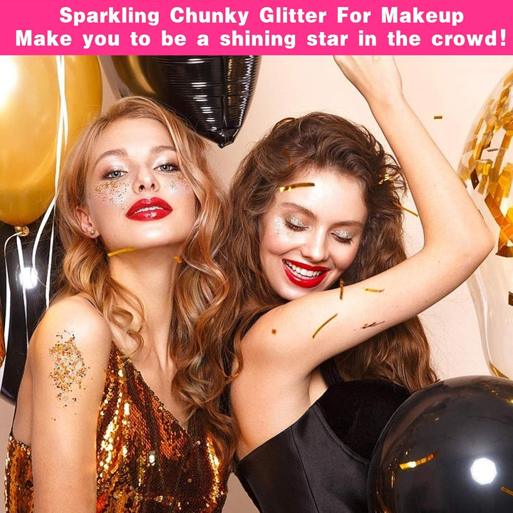 Gold Holographische Glitzer für Gesicht, Körper, Nagelkunst, Make Up, Haar, Slime und Basteln DIY, G