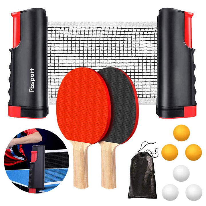 FBSPORT Tischtennis Set Profi, 2 Tischtennisschläger + Einziehbarem Netz + 6 Tischtennis-Bälle + 1 T
