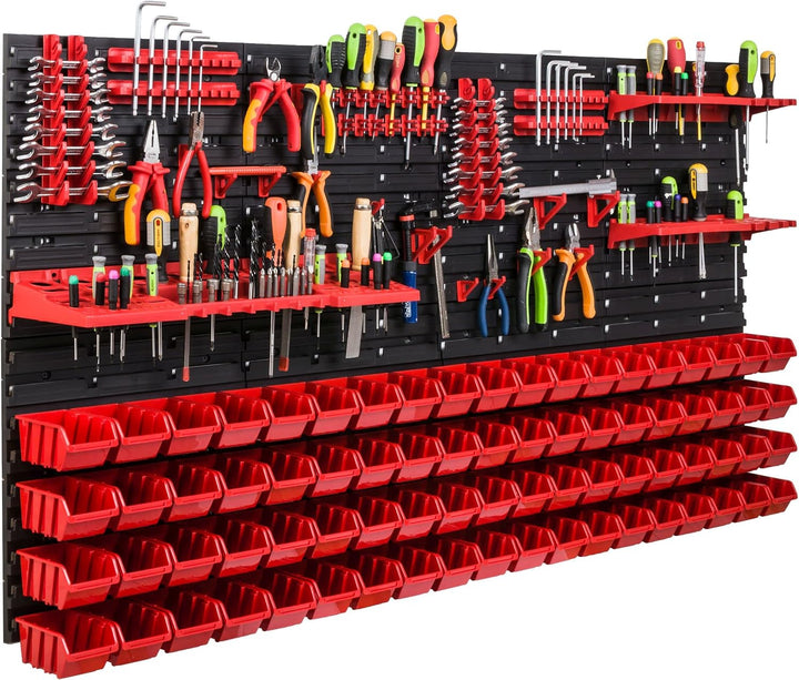 Lagersystem Werkstattregal | 156 x 78 cm | 76 stck. Box | Wandregal mit Werkzeughalterungen und Stap