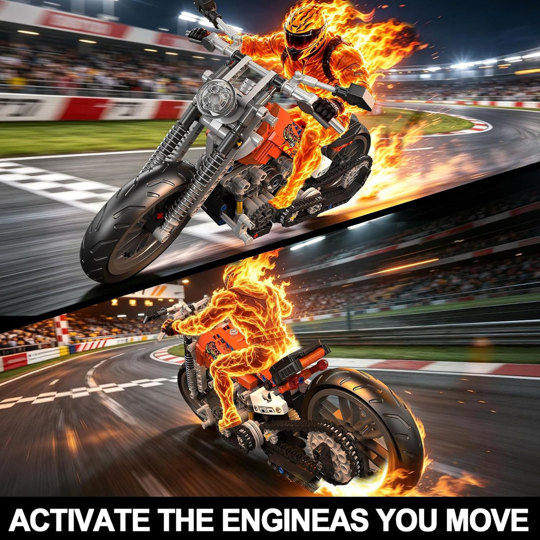 TYCOLE Motorrad Baustein Set, Motorrad Modellspielzeug im Flammenstil | Technic Brick Kit 523Pcs, Sc