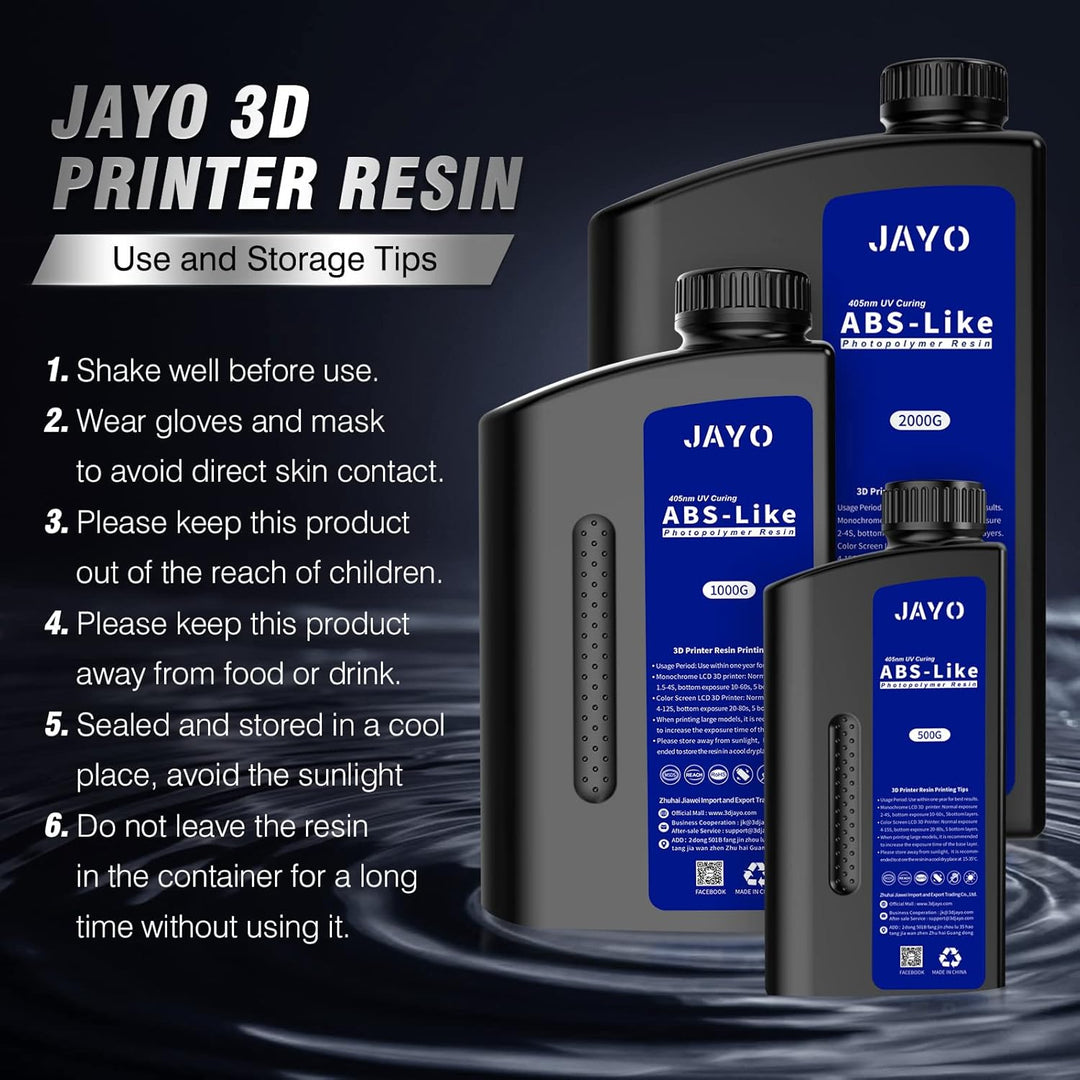 JAYO 3D Drucker Resin 1KG, ABS-Like Resin 405nm UV Standard Rapid Harz für 4K/6K/8K LCD/DLP/SLA 3D P