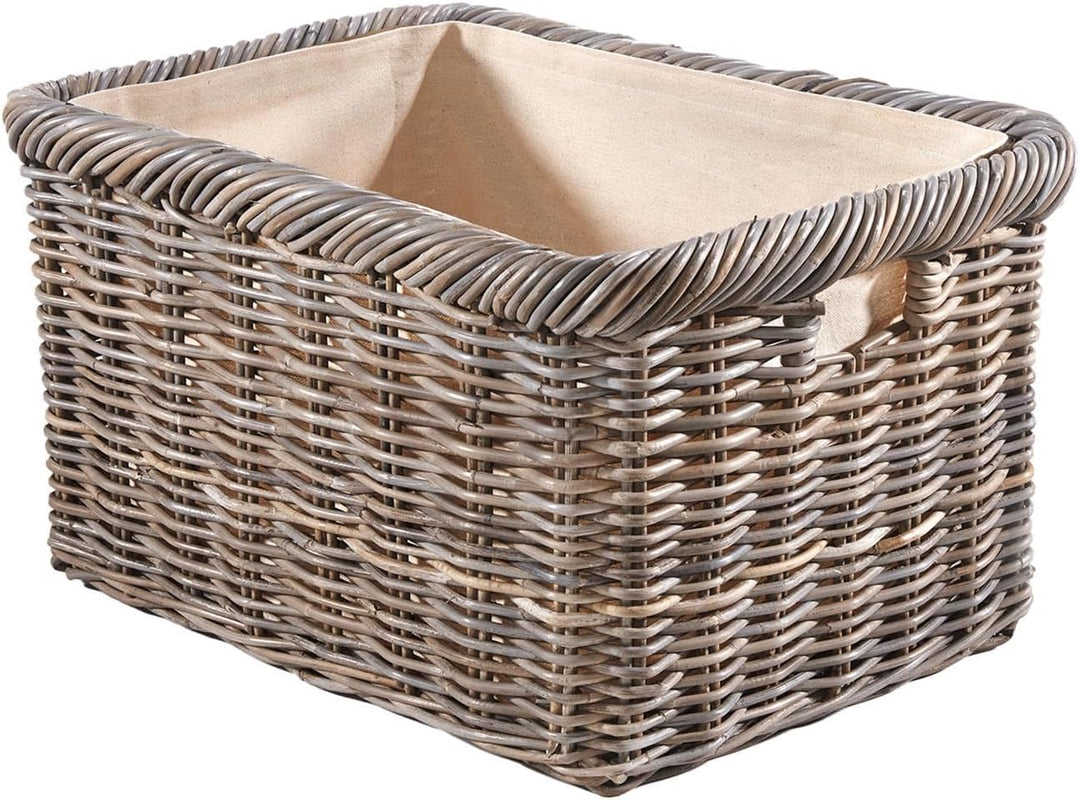 Kobolo Holztrage aus Rattan | Kubu Grey | 55x39x30 cm | handgeflochtener Aufbewahrungskorb mit Griff