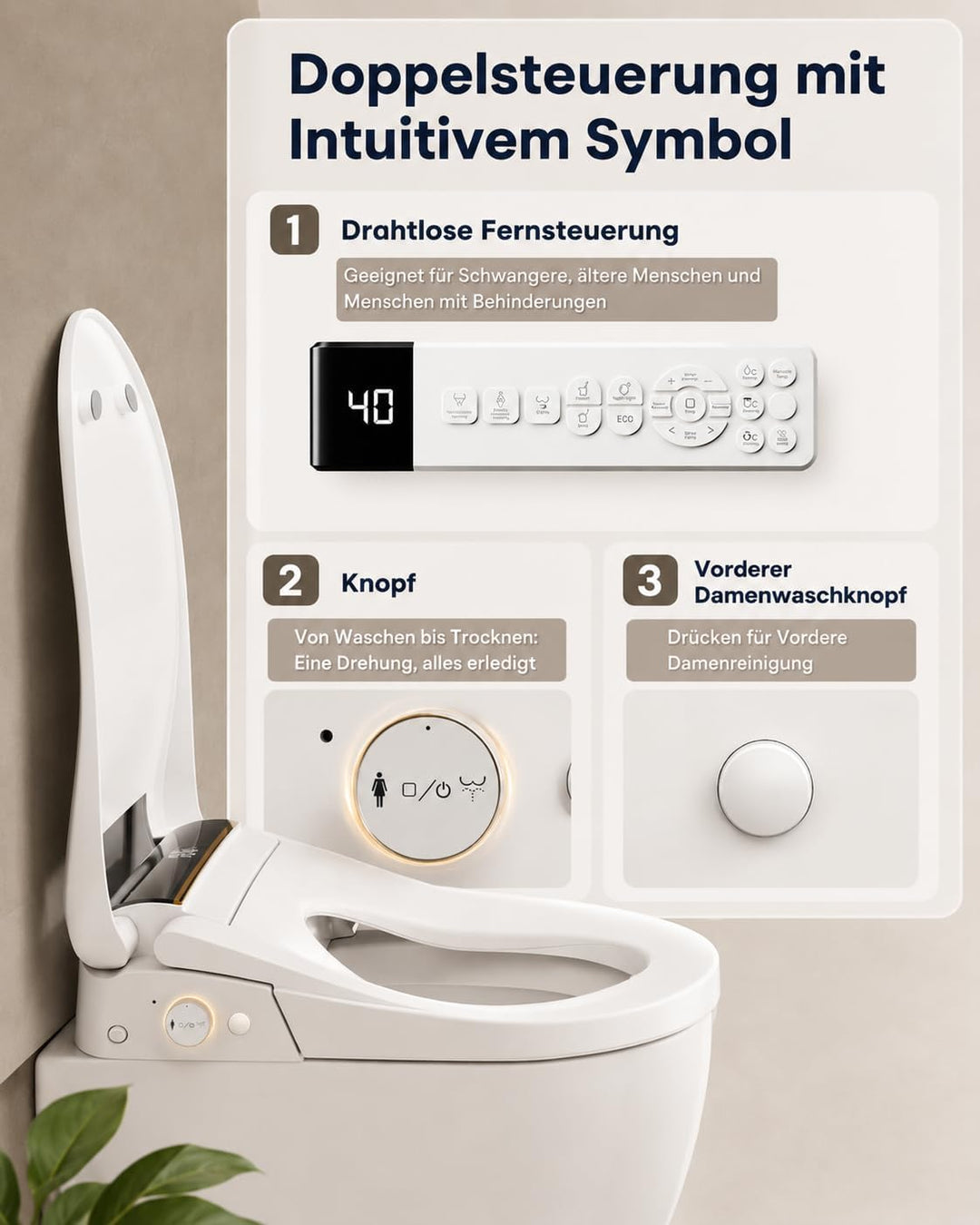 Smart Toilettensitz Bidet mit Doppel-Sprüharme, Japanische Toilette Sitz Beheizbare Klobrille, Dusch