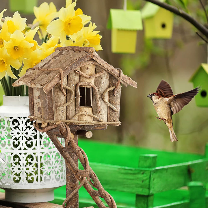 Relaxdays Vogelhaus stehend, unbehandeltes Deko Vogelhäuschen auf Ständer, handgemachtes Holzhaus mi