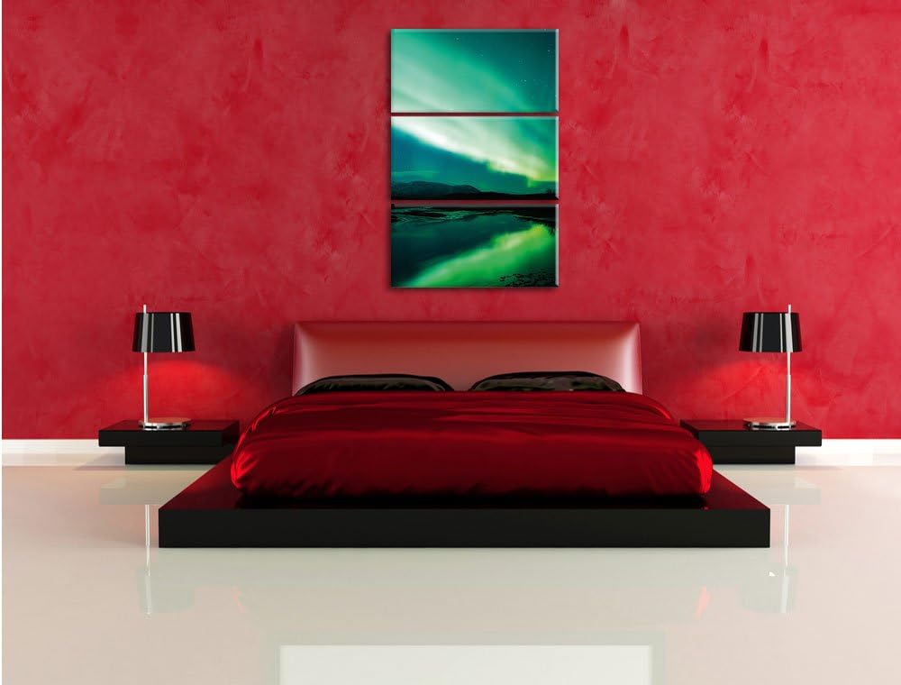 Pixxprint Polarlichter in Skandinavien 3-Teiler Leinwandbild 120x80 Bild auf Leinwand, riesige Bilde