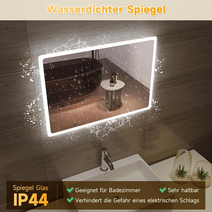 SONNI Badspiegel mit Beleuchtung 60 x 40cm LED Badspiegel Wandschalter Badezimmerspiegel Wandspiegel