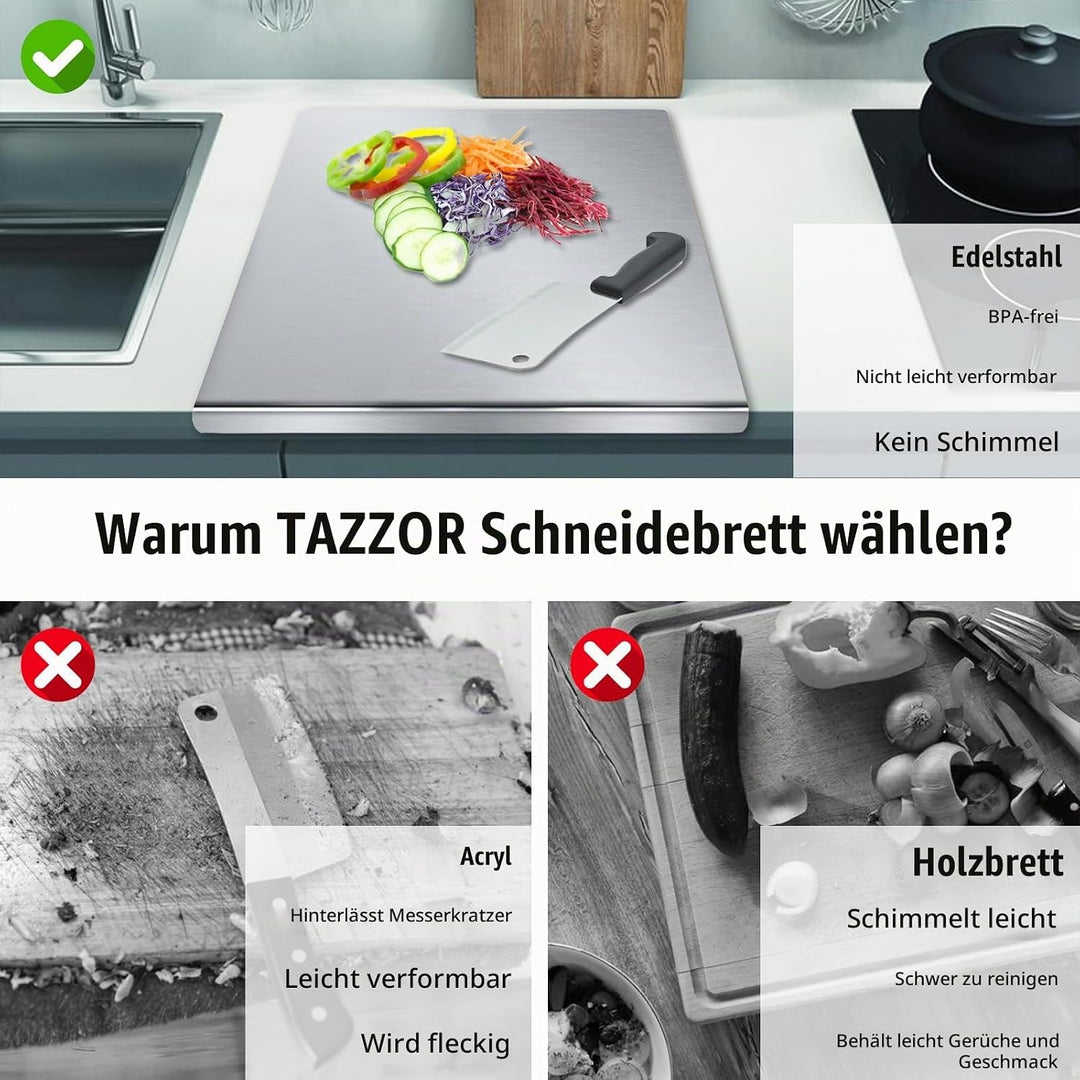 Grosses Schneidebrett aus Edelstahl 50 x 50 x 0.15 cm Doppelseitiges Schneidbretter mit Anschlagkant