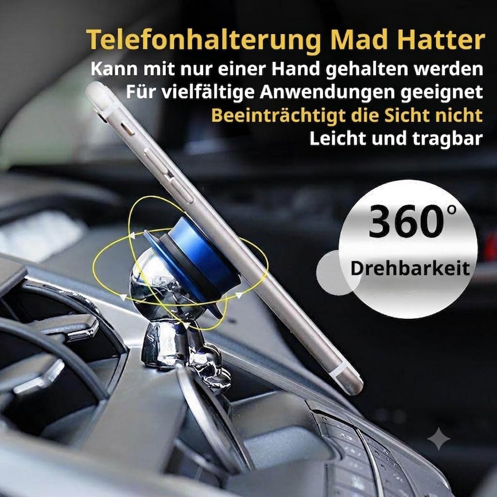 aokway Magnet Handyhalterung Auto – Lustige Mad Hatter Figur KFZ Handyhalter, 360° drehbar, Armature