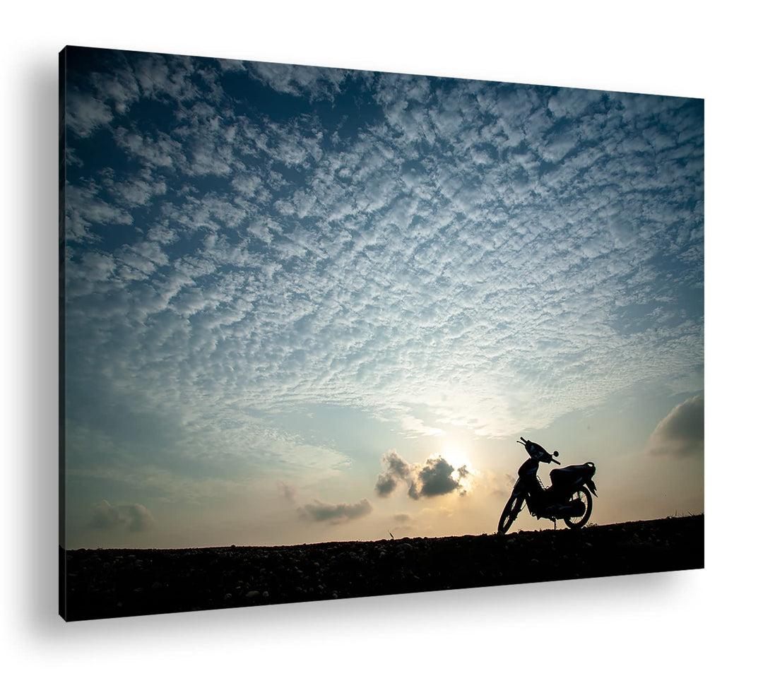 deyoli einsames Motorad Format: 60x40 als Leinwandbild, Motiv fertig gerahmt auf Echtholzrahmen, Hoc