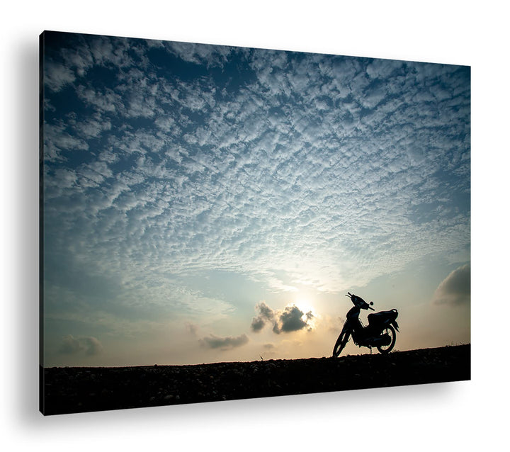 deyoli einsames Motorad Format: 60x40 als Leinwandbild, Motiv fertig gerahmt auf Echtholzrahmen, Hoc
