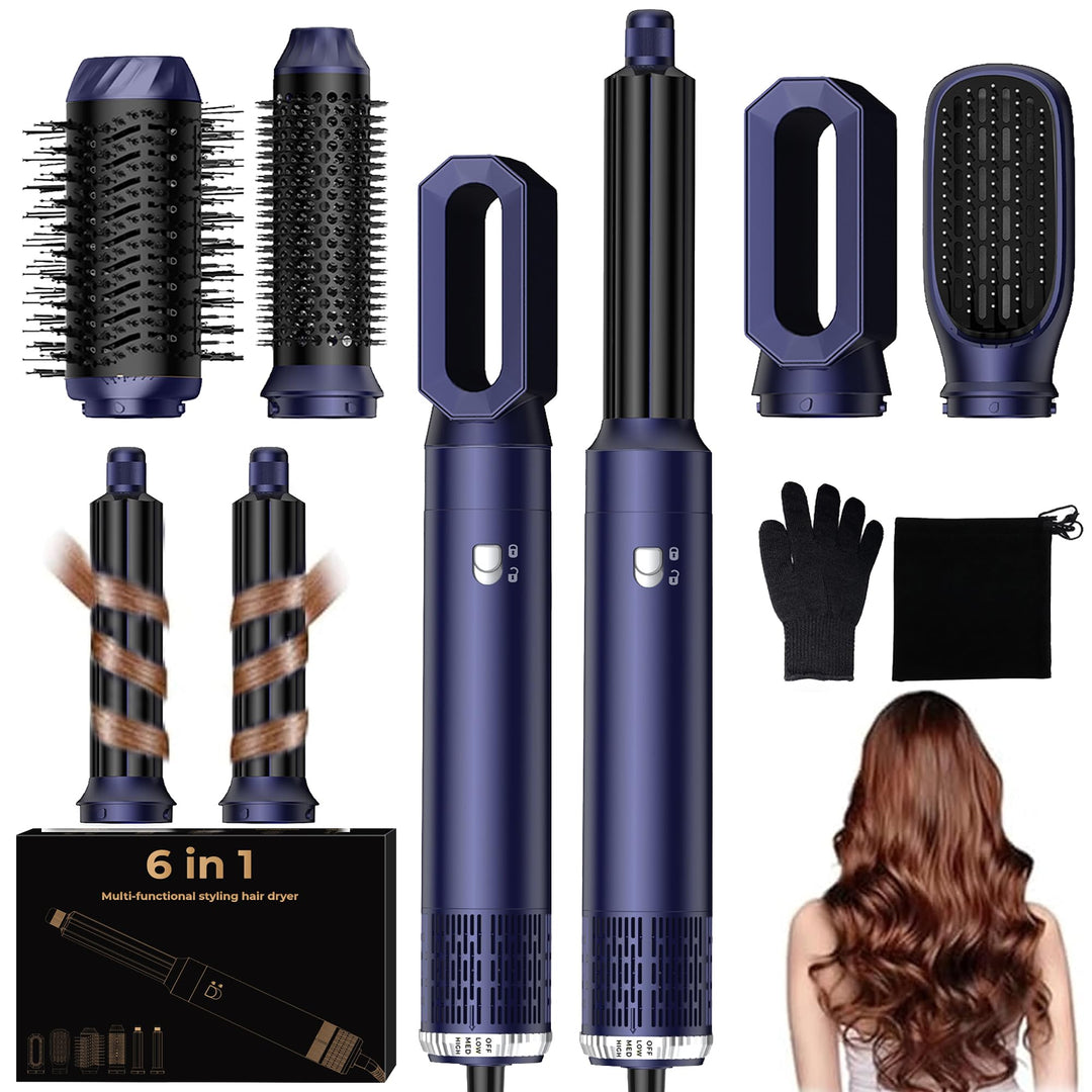 UKLISS 6 in 1 Hairstyler & Haartrockner, Haarstyler Set mit Warmluft Lockenstab, Hair Dryer, Rundbür