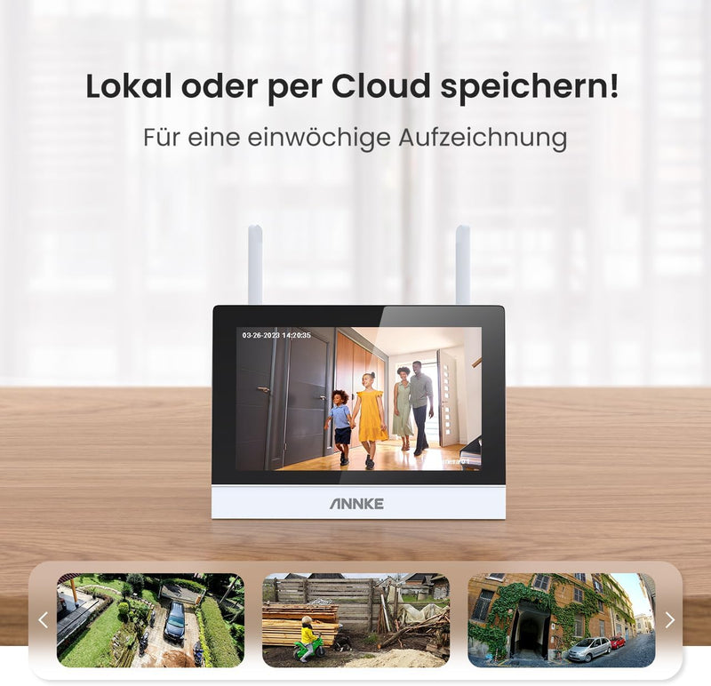ANNKE 3MP Funk Überwachungskamera Set mit 10.1 Zoll Monitor, 4CH 5MP NVR und 4 IP Kameras Aussen mit