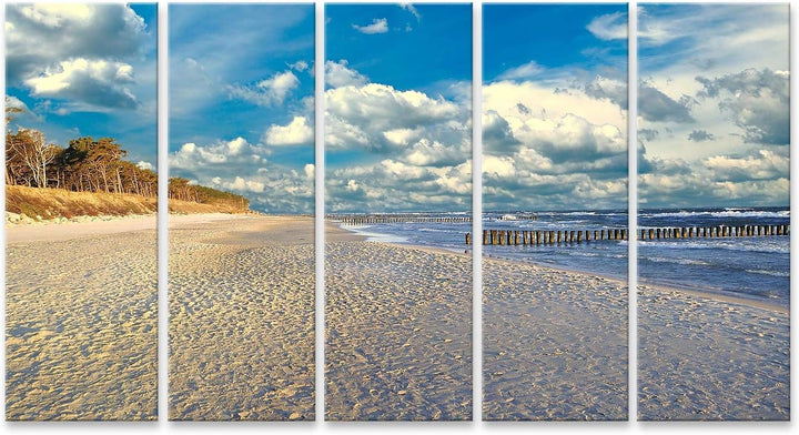 Bild Bilder auf Leinwand Ostsee Wandbild Poster Leinwandbild REN Leinwand 160x80cm - 5 Teile XXL, Le