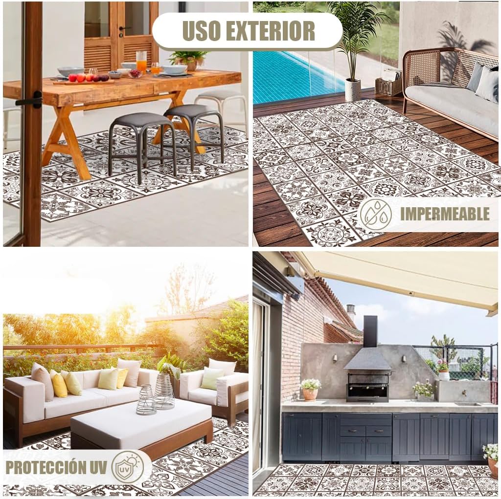 Hydraulic Vinyl-Teppich, 120 x 60 cm, Braun - Küchenteppich - Badezimmerteppich - Rutschfester Esste