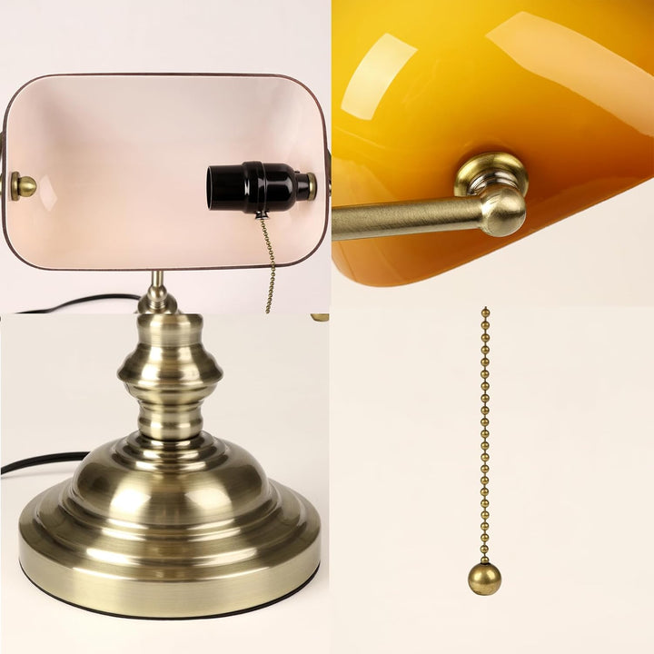 FIRVRE Amber Glas Banker Schreibtischlampe Vintage Classic American Tischleuchte Bronze Finish Basis