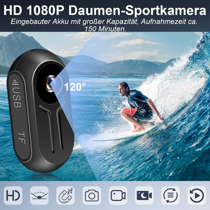 Aufgerüstete Action Cam, 120° Mini Action Videokamera, Magnet Mini Body Kamera, Tragbare Kleine Spor