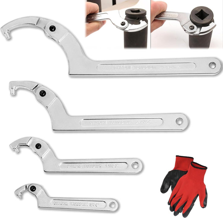 Poweka Verstellbarer C-Stiftschlüssel Hakenschlüssel,(4 Stück) 3/4-2", 1 1/4-3", 2-4 3/4", 4 1/2-6 7
