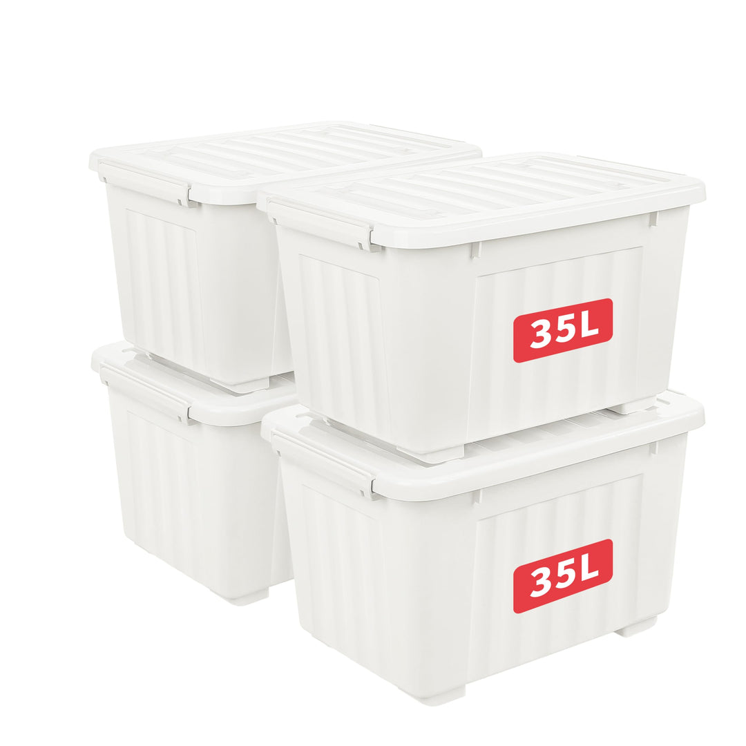 Cetomo,35L,4er-Pack, Aufbewahrungsbox mit deckel,Aufbewahrungsboxen, mit Clips, stapelbar, Wohnzimme