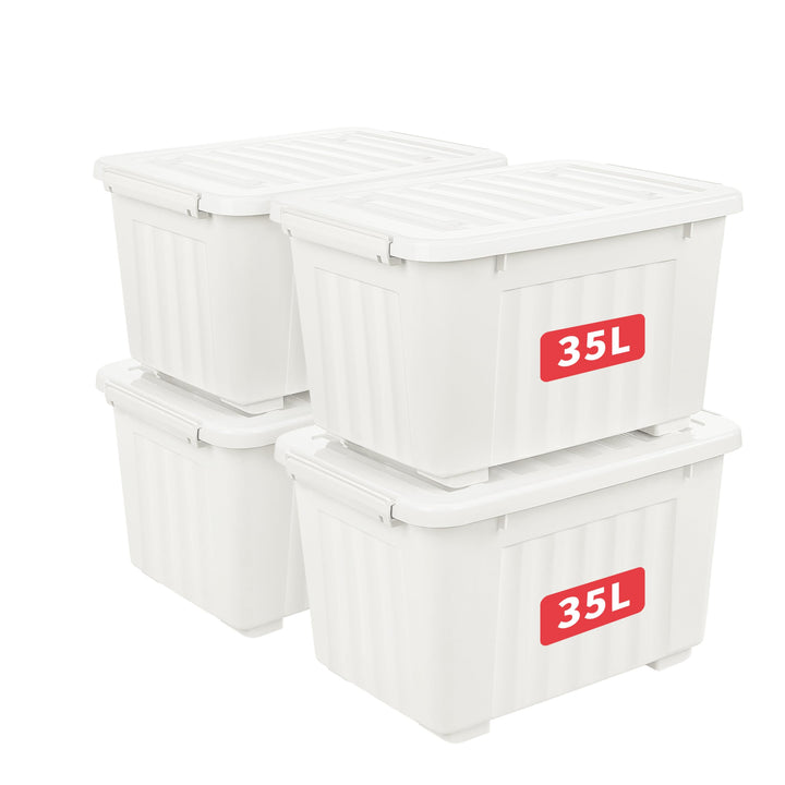 Cetomo,35L,4er-Pack, Aufbewahrungsbox mit deckel,Aufbewahrungsboxen, mit Clips, stapelbar, Wohnzimme