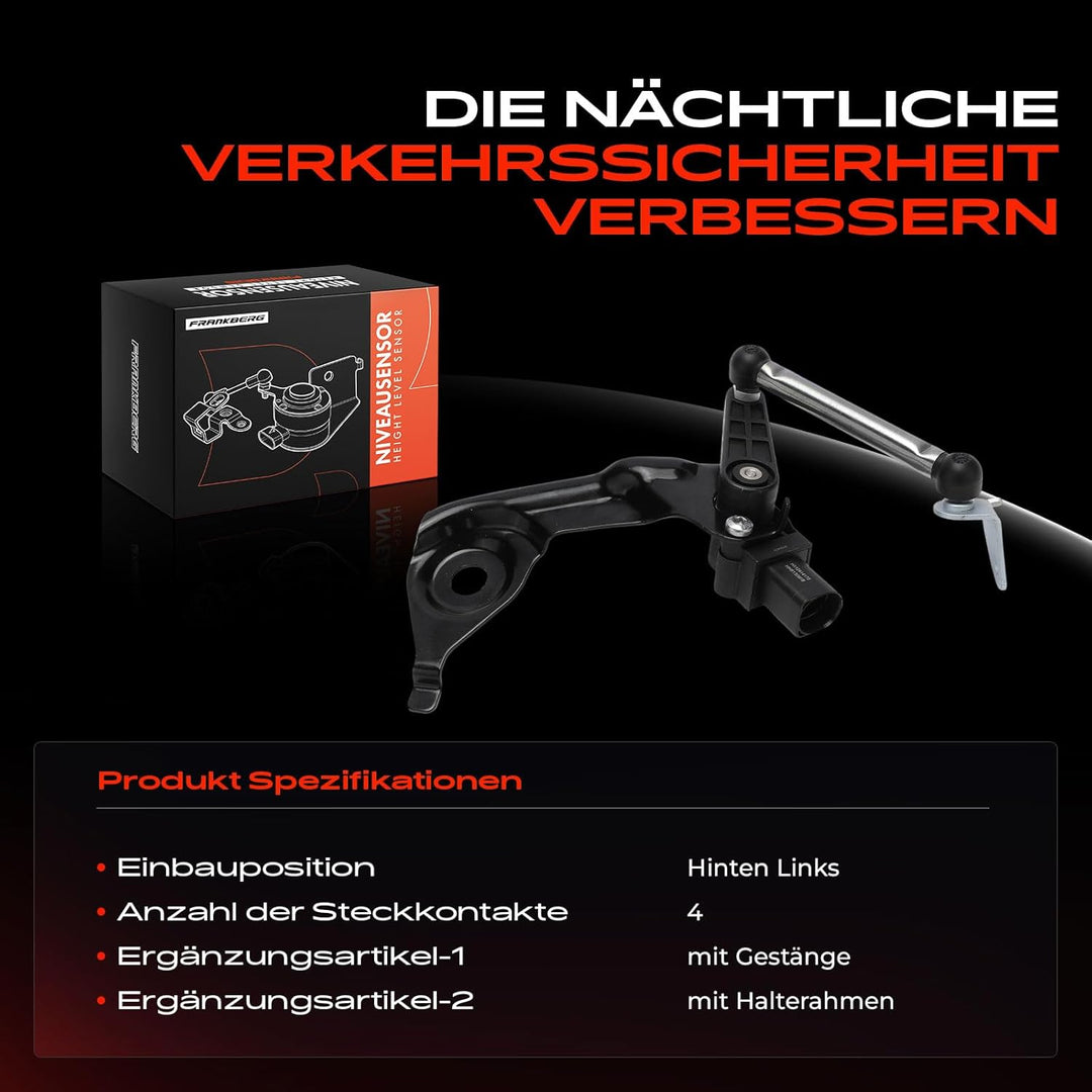 Frankberg Niveausensor Höhensensor mit Gestänge Hinten Links Kompatibel mit A4 8K2 B8 Allroad 8KH B8