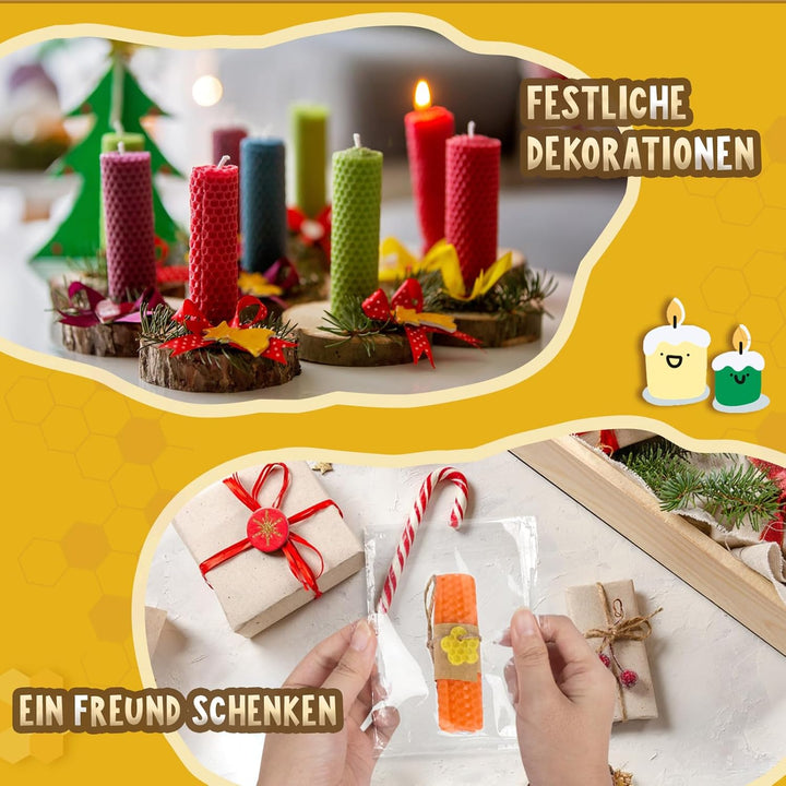 BuzzoXerex Bienenwachsplatten für Kerzen, 24 Stück Farbenfrohe Wachsplatten für Kerzen(20 x 20cm), K