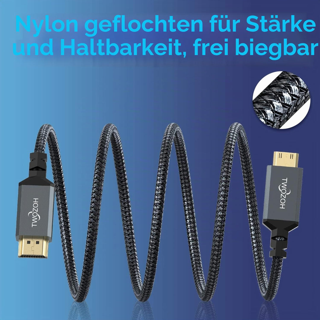 Twozoh Mini HDMI auf HDMI Kabel 2M 2 Stück, Nylon Geflochten HDMI auf Mini HDMI Unterstützt 3D/4K@60