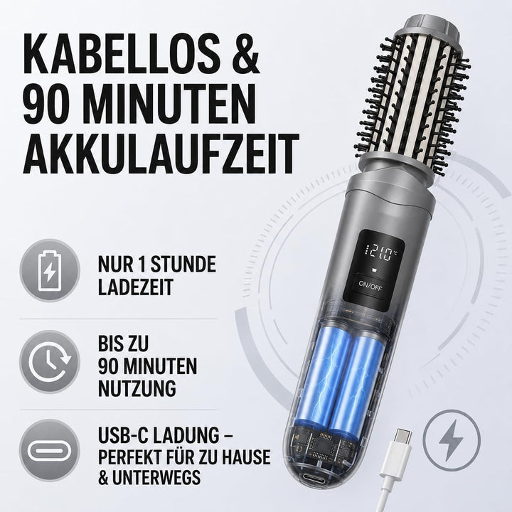 Thermobürste, Wiederaufladbar Lonische Lockenbürste für definierte Locken & Wellen, 3 Temperaturstuf