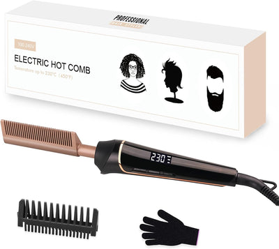 80°C-230°C Hot Comb for Afro hair/Lace wigs/Bart, janelove Keramik Glättkamm mit HD LCD Anzeige, Sch