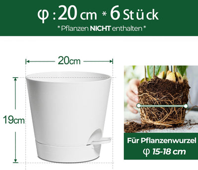 T4U Kunststoff Blumentopf mit Bewässerungssystem, 6er-Set Selbstbewässerung Übertopf mit Untersetzer
