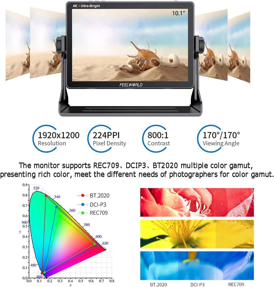Feelworld LUT11S 10,1 Zoll Touchscreen DSLR Kamera Feldmonitor Ultra Helligkeit 2000nit, 3G-SDI 4K H