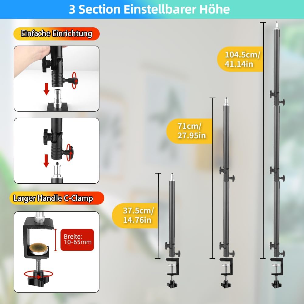 JEBUTU MS05 Overhead Stativ Kamera Tischstativ, 37.5-104.5cm Verstellbar Kamera Tischstativ für Kame