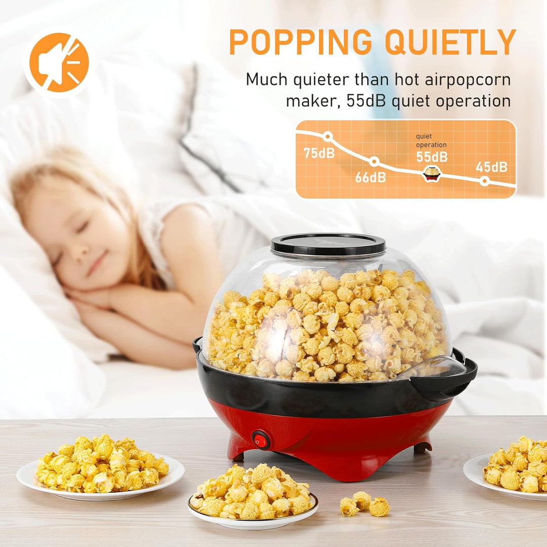 Popcornmaschine 5L, Popcorn Maschine mit Zucker & Öl, 800W Popcorn Maker für Zuhause mit Zwei Messbe