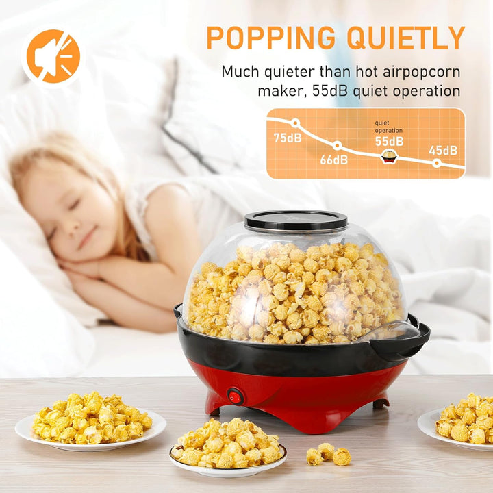 Popcornmaschine 5L, Popcorn Maschine mit Zucker & Öl, 800W Popcorn Maker für Zuhause mit Zwei Messbe